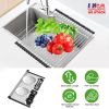 Extra Large Stretchable Roll Up Dish Drying Rack with 2 Removable Utensil Baskets Foldable Over Sink Stainless Steel Dish Drying Rack 12.59in to 23.22