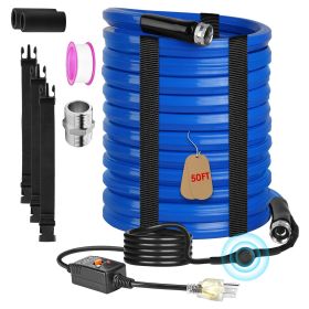 50FT Heated Water Hose for RV with Thermostat Water Line Anti Freeze Protection Down to -45°F 5/8” Inner Diameter Heated Drinking Water Hose for Home