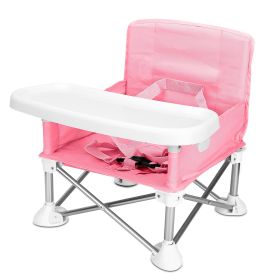 Travel Booster Seat Portable Baby Booster Chair w/ Detachable Tray Foldable Baby Chair Seat For Dining Camping Park Beach w/ Carry Bag (Option: Pink)