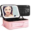 Travel Makeup Bag with LED Mirror Makeup Case Organizer with 3 Light Colors Adjustable Dividers Brush Holder Magnifying Mirror Shoulder Strap Luggage