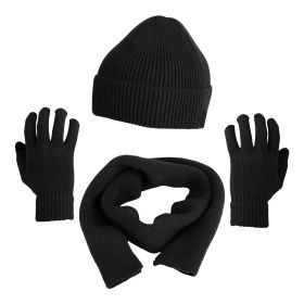 Winter Knitted Hat Scarf Gloves 3Pcs Winter Warm Beanie and Touch Screen Gloves Long Neck Scarf Set Knit Beanie Skull Cap Neck Warmer Anti-Slip Mitten (Option: Black)