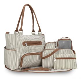 8Pcs Baby Nappy Diaper Bags Set for Mom Dad Mummy Handbags Multifunctional Diaper Changing Bags with Bottle Bag Mesh Bag Purse Diaper Pad 2 Burp Cloth (Option: Khaki)