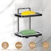 Soap Dish Soap Bar Holder Square Soap Rack Wall Mounted S Bar Shower Bathroom Self with 2 Hooks Clear Trays