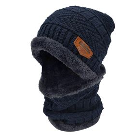 Winter Beanie Hat Scarf Set Unisex Warm Knitting Skull Cap Neck Warmer For Walking Running Hiking Camping Outdoors Gift (Option: Blue)