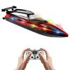 RC Boat With Colorful LED Light 10KM/H 40Mins 2.4Ghz Remote Control Racing Boat Toys With 2 Batteries Low Battery Alarm Overreach Warning For Pools La