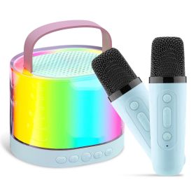 Mini Karaoke Machine With 2 Wireless Microphones Portable Karaoke Set for Kids Adults with RGB Lights Magic Sounds Echo Effect Gift for Boys Girls (Option: Blue)