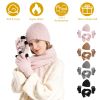 Winter Knitted Hat Scarf Gloves 3Pcs Winter Warm Beanie and Touch Screen Gloves Long Neck Scarf Set Knit Beanie Skull Cap Neck Warmer Anti-Slip Mitten