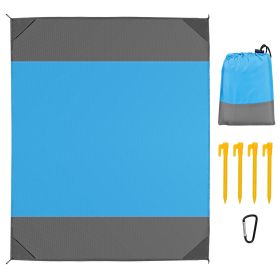 108x96.46in Sand Proof Picnic Blanket Water Resistant Foldable Camping Beach Mat w/ 4 Anchors 1 Carry Bag For 4-6 People (Option: Blue_L)