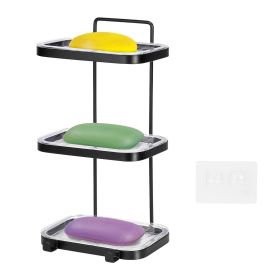 Soap Dish Soap Bar Holder Square Soap Rack Wall Mounted S Bar Shower Bathroom Self with 2 Hooks Clear Trays (Option: 3Tier)