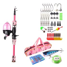 Kids Fishing Pole Set Fishing Starter Kit Telescopic Fishing Rod and Reel Combo Kit with Tackle Box 56Pcs Fishing Lures for Boys Girls (Option: 1.2M_Pink)