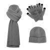 Winter Knitted Hat Scarf Gloves 3Pcs Winter Warm Beanie and Touch Screen Gloves Long Neck Scarf Set Knit Beanie Skull Cap Neck Warmer Anti-Slip Mitten