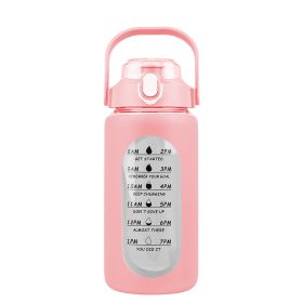 34Oz Glass Water Bottle Sports Water Bottle Motivational Water Bottle Water Intake Tracker Bottle with Straw Time Marker Silicone Sleeve Handle for Gy (Option: 32OZ_Pink)