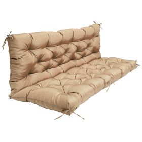 2-3 Seater Swing Cushion Waterproof Outdoor Swing Cushions Replacement Swing Bench Pads Chair Mat with Backrest 8 Tie Straps 59x43.3x3.9in for Patio F (Option: Khaki)