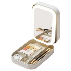 Portable Travel Makeup Bag With LED Mirror Rechargeable Beauty Mirror With 3 Color Light Dimmable Brightness Waterproof Cosmetic Bag With 4 Compartmen (Option: White)