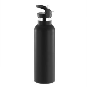 Sports Water Bottle Stainless Steel Vacuum-Insulated Drinking Cup w/ Straws Outdoor Cycling Hiking (Option: 1L_BLK)