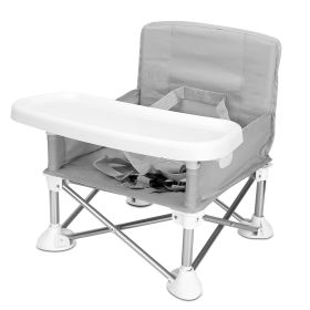 Travel Booster Seat Portable Baby Booster Chair w/ Detachable Tray Foldable Baby Chair Seat For Dining Camping Park Beach w/ Carry Bag (Option: Grey)