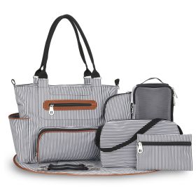 8Pcs Baby Nappy Diaper Bags Set for Mom Dad Mummy Handbags Multifunctional Diaper Changing Bags with Bottle Bag Mesh Bag Purse Diaper Pad 2 Burp Cloth (Option: BlackStripe)