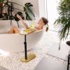 C-Shaped Bathtub Tray Table With Adjustable Height 360° Rotatable Desktop Freestanding Bath Caddy Against Wall Couch Bed Sofa Side Table