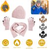 Winter Knitted Hat Scarf Gloves 3Pcs Winter Warm Beanie and Touch Screen Gloves Long Neck Scarf Set Knit Beanie Skull Cap Neck Warmer Anti-Slip Mitten