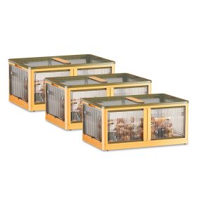 3Pcs Foldable Storage Bins with Lid 4 Doors Collapsible Stackable Closet Organizer Containers with Lock 4Pcs Wheels (Option: L_Yellow)